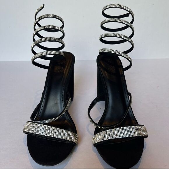 Charlotte Russe Women's High Heels Black with Sparkly Silver Ankle Wraps Size 10 - Picture 2 of 8